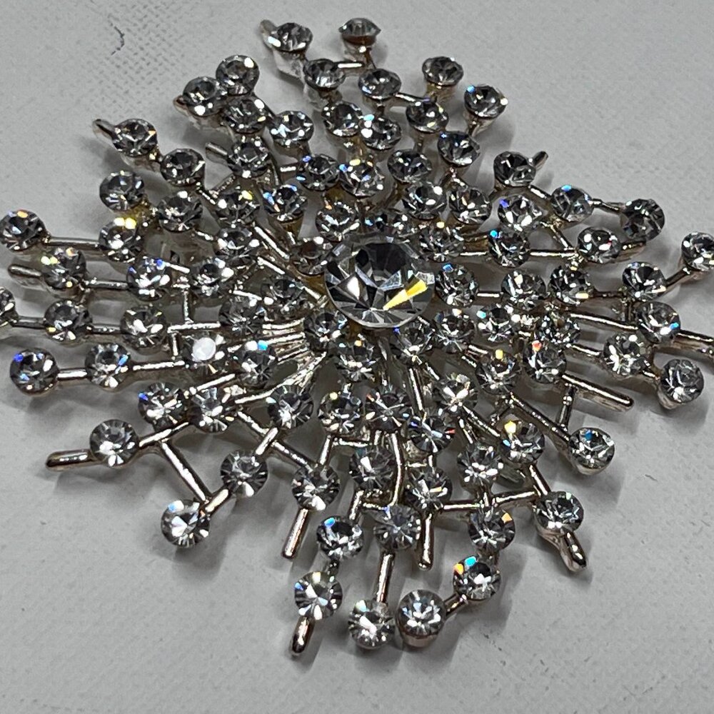 Silver Rhinestone Starburst Brooch